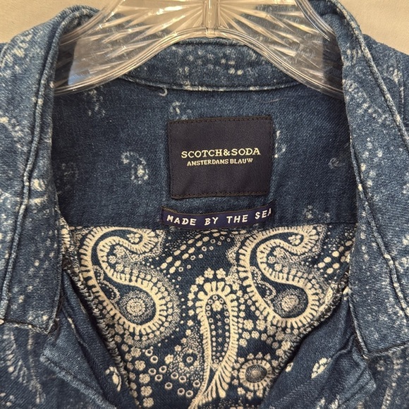 Men's Scotch & Soda Denim Short Sleeve Button Down Paisley Print Size Large - Picture 2 of 7